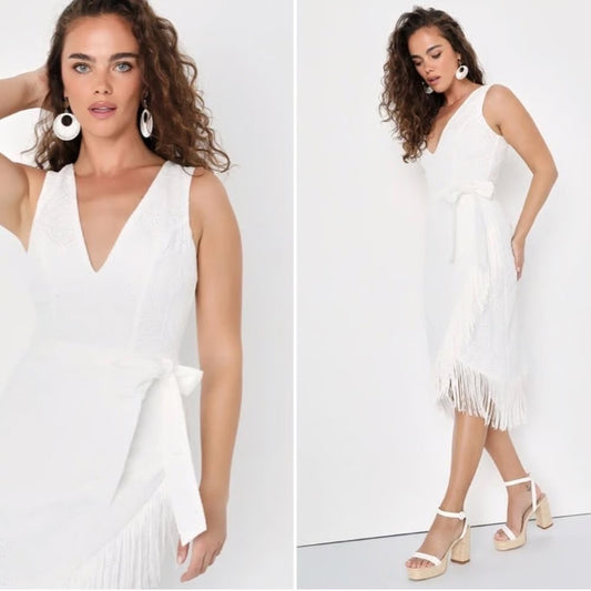 NWT SIZE S Lulus Chic White Fringe Midi Dress