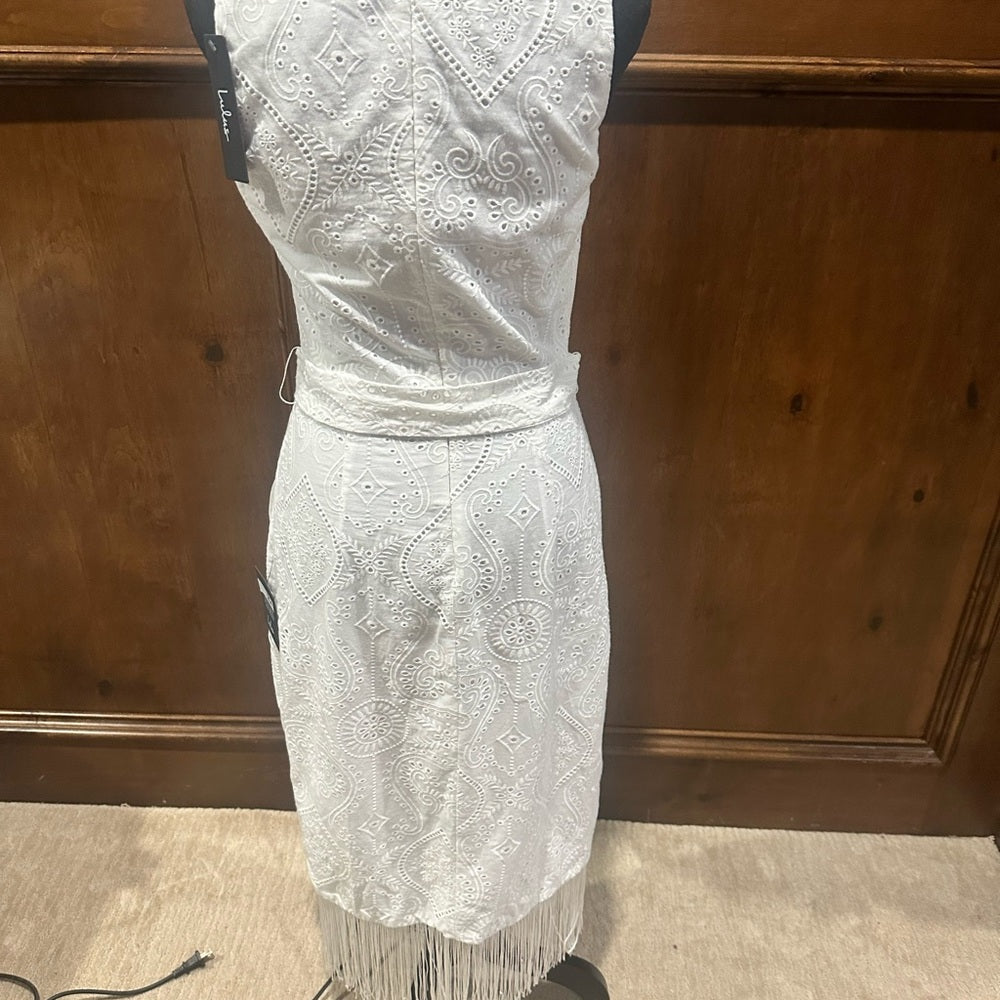 NWT SIZE S Lulus Chic White Fringe Midi Dress