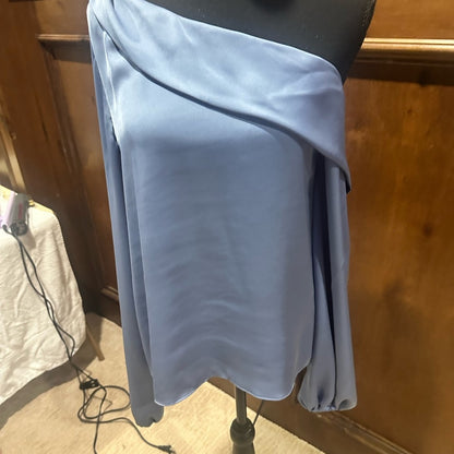 NWT SIZE S Ramy Brook One-Shoulder Satin Top in Light Blue