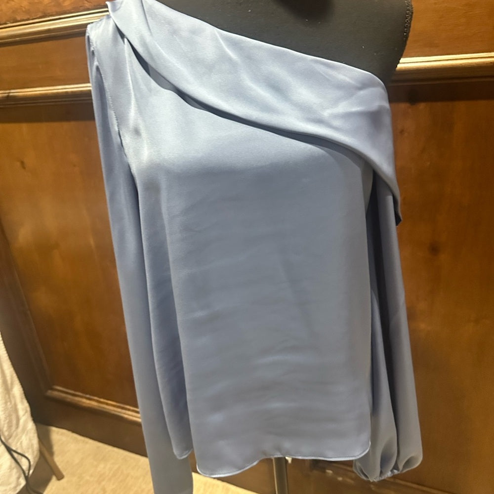NWT SIZE S Ramy Brook One-Shoulder Satin Top in Light Blue