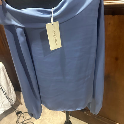 NWT SIZE S Ramy Brook One-Shoulder Satin Top in Light Blue
