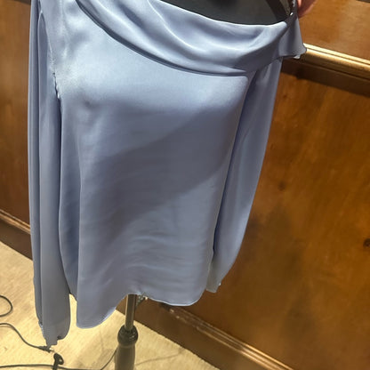 NWT SIZE S Ramy Brook One-Shoulder Satin Top in Light Blue