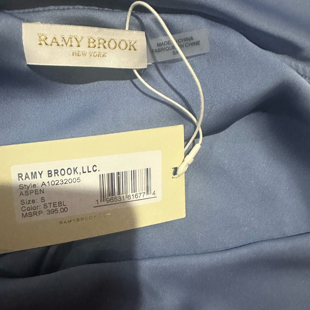 NWT SIZE S Ramy Brook One-Shoulder Satin Top in Light Blue