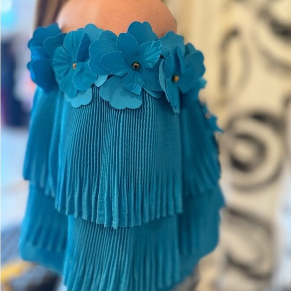 NWT SIZE XS Ramy Brook Blue Off-Shoulder Ruffle Blouse