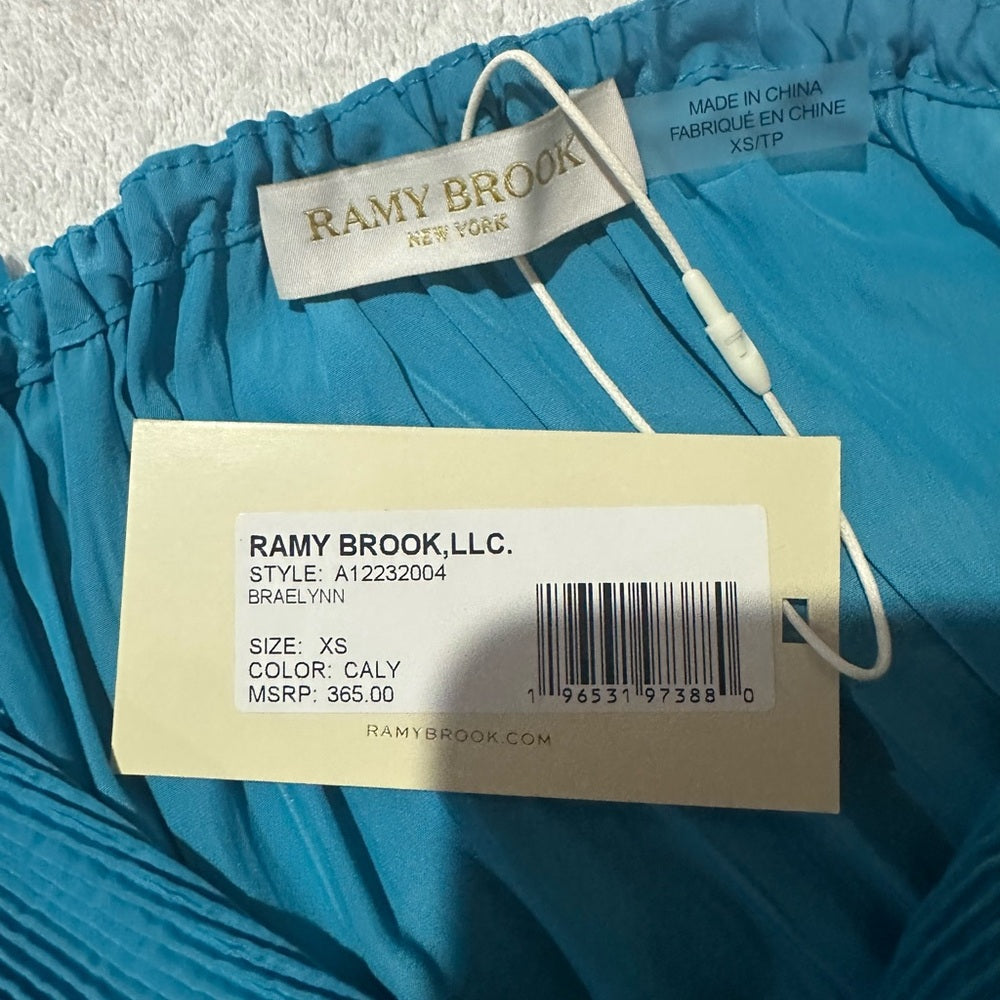 NWT SIZE XS Ramy Brook Blue Off-Shoulder Ruffle Blouse