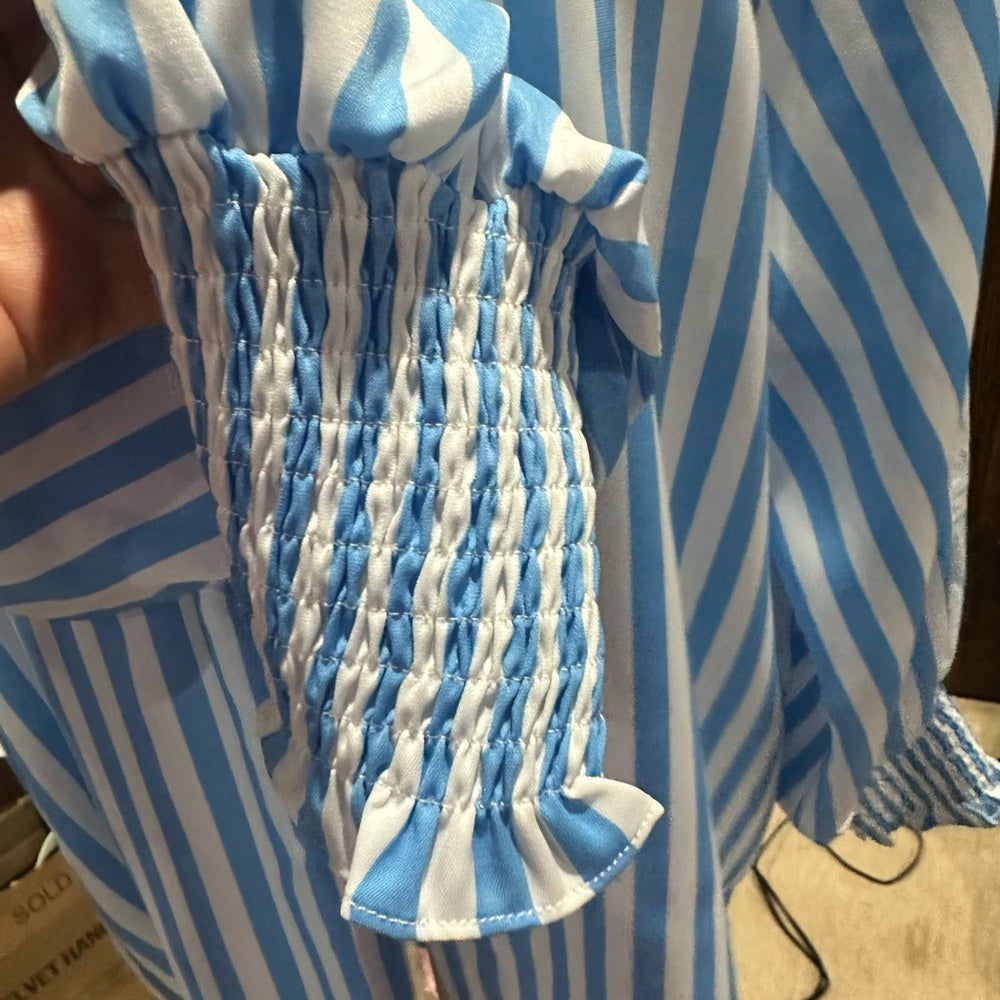 NWOT SIZE S/M BiBi Blue and White Striped Blouse
