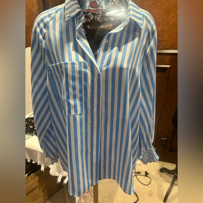 NWOT SIZE S/M BiBi Blue and White Striped Blouse