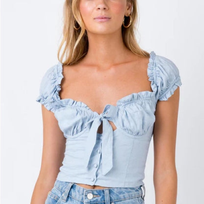 NWT SIZE 8 Princess Polly Light Blue Tie-Front Blouse