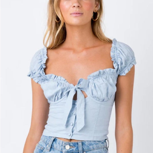 NWT SIZE 8 Princess Polly Light Blue Tie-Front Blouse