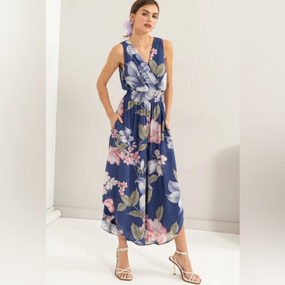 NWOT SIZE S Floral Sleeveless Jumpsuit in Blue and Pink