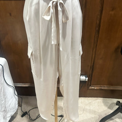 NWT SIZE XXS/S Ramy Brook Ivory Satin Tie-Waist Cropped Pants