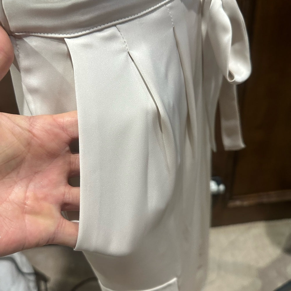 NWT SIZE XXS/S Ramy Brook Ivory Satin Tie-Waist Cropped Pants