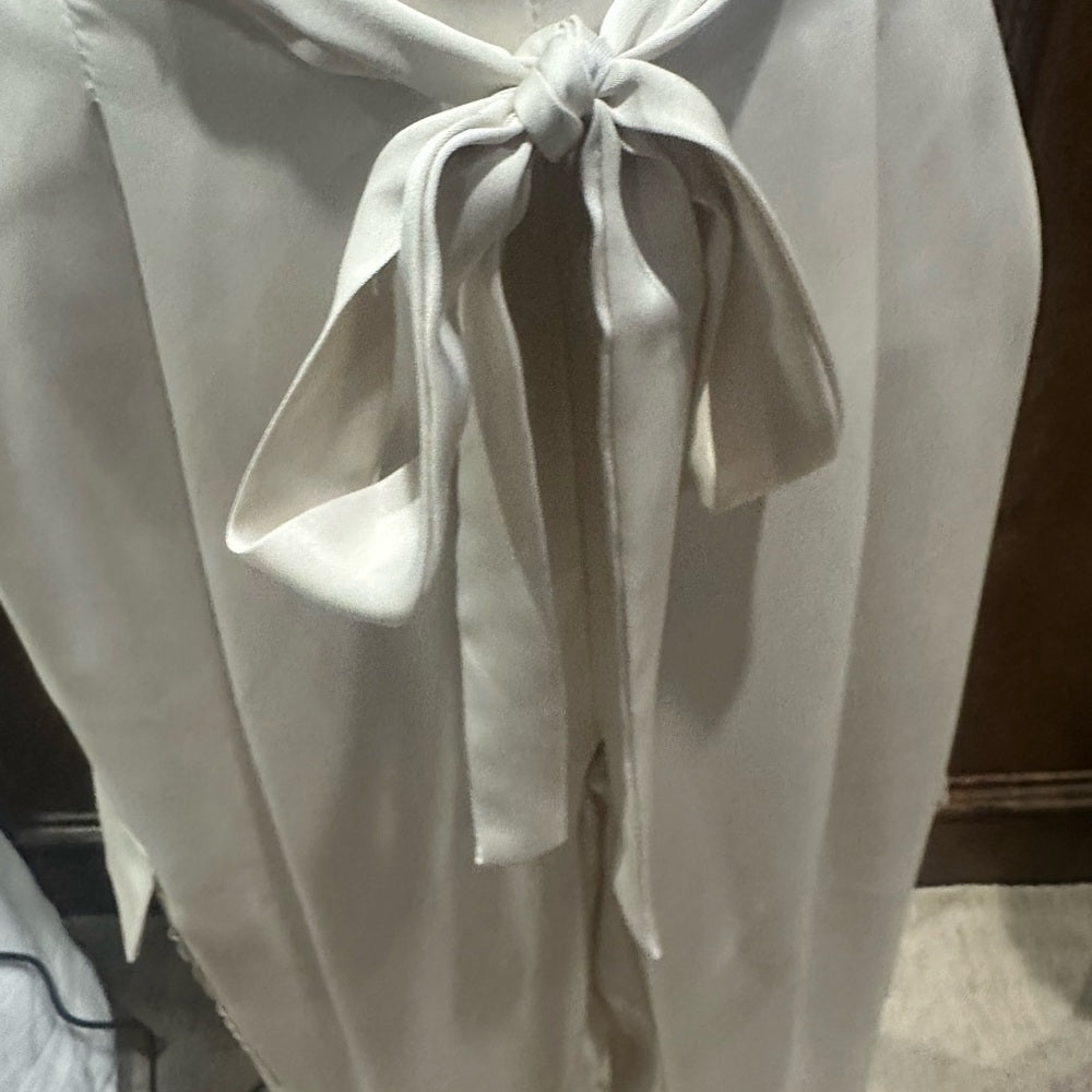 NWT SIZE XXS/S Ramy Brook Ivory Satin Tie-Waist Cropped Pants