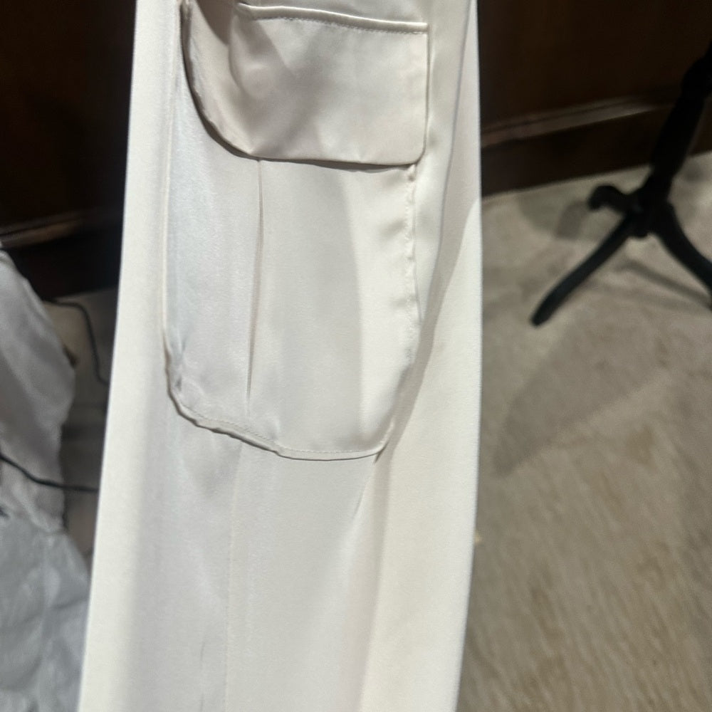 NWT SIZE XXS/S Ramy Brook Ivory Satin Tie-Waist Cropped Pants