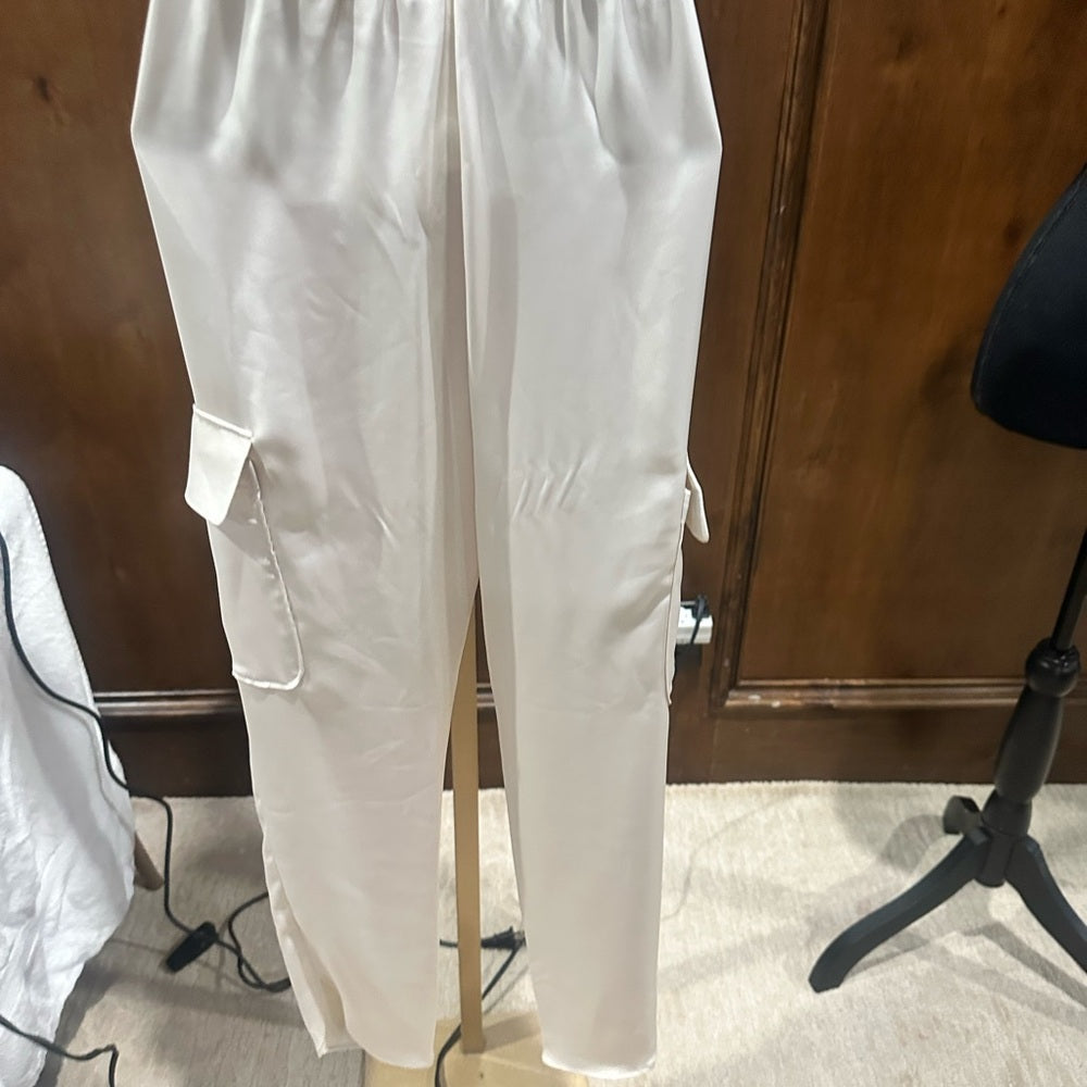 NWT SIZE XXS/S Ramy Brook Ivory Satin Tie-Waist Cropped Pants