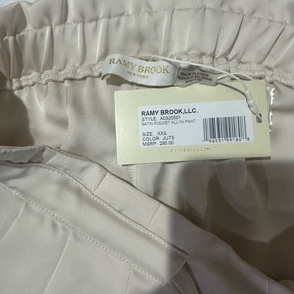 NWT SIZE XXS/S Ramy Brook Ivory Satin Tie-Waist Cropped Pants