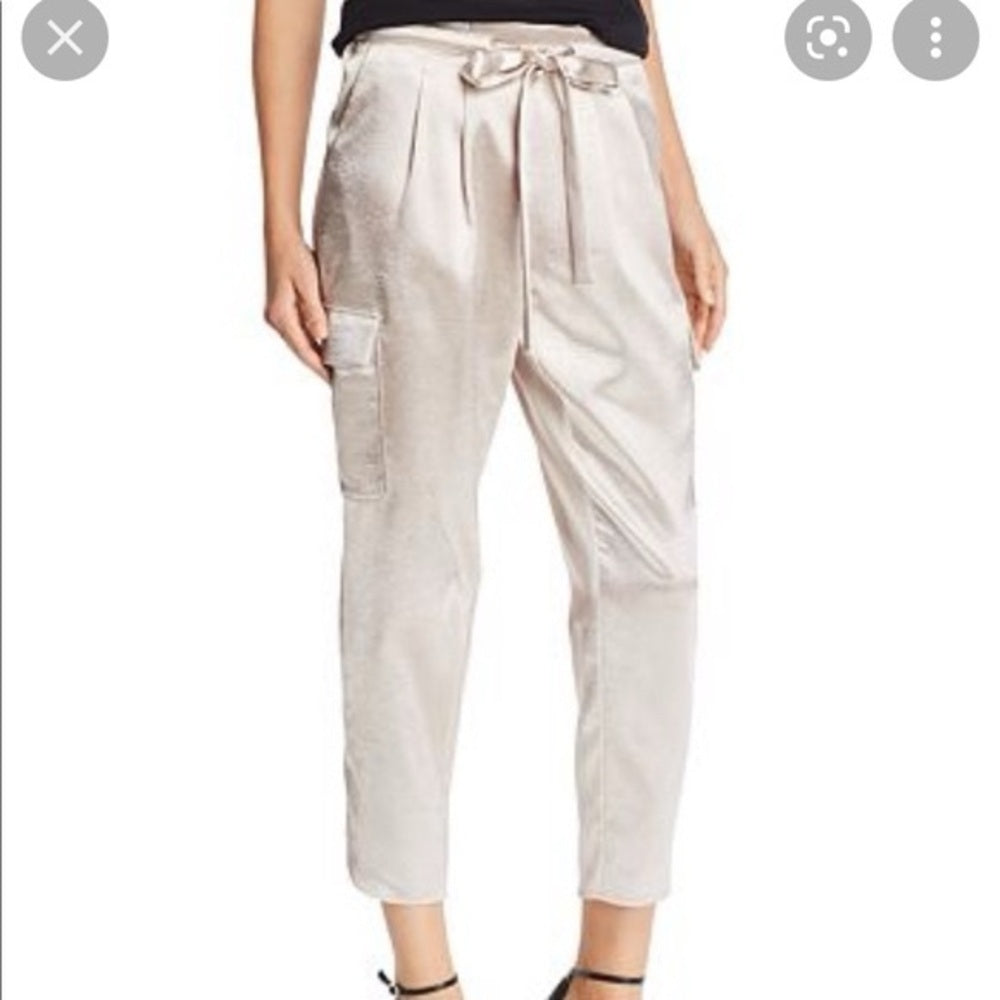 NWT SIZE XXS/S Ramy Brook Ivory Satin Tie-Waist Cropped Pants