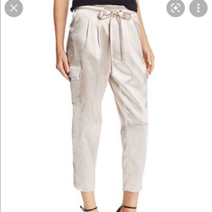 NWT SIZE XXS/S Ramy Brook Ivory Satin Tie-Waist Cropped Pants