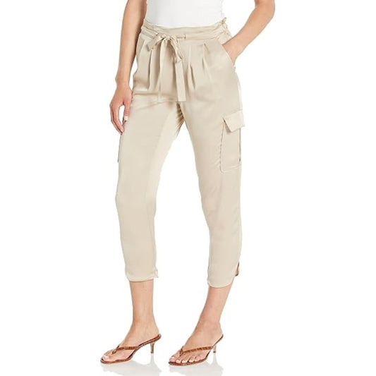NWT SIZE XXS/S Ramy Brook Ivory Satin Tie-Waist Cropped Pants