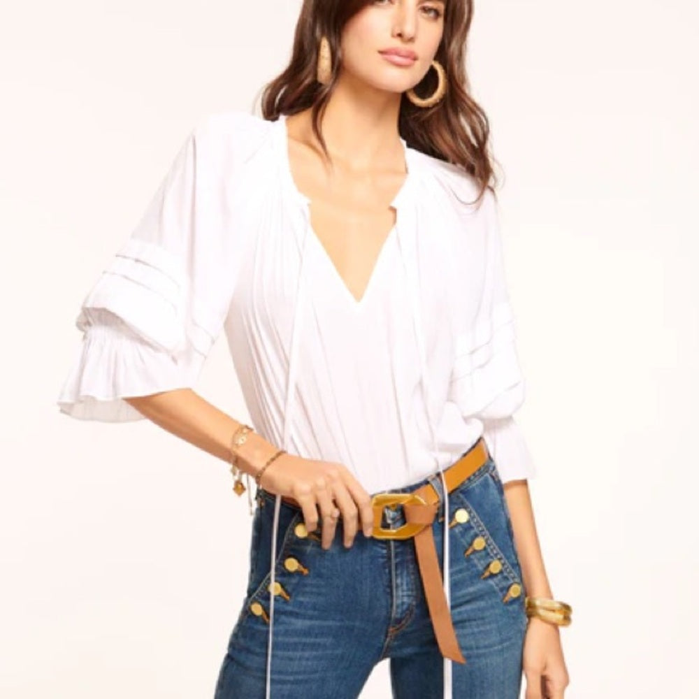 NWT SIZE XS-S Brook Ivory Blouse with Pleated Sleeves