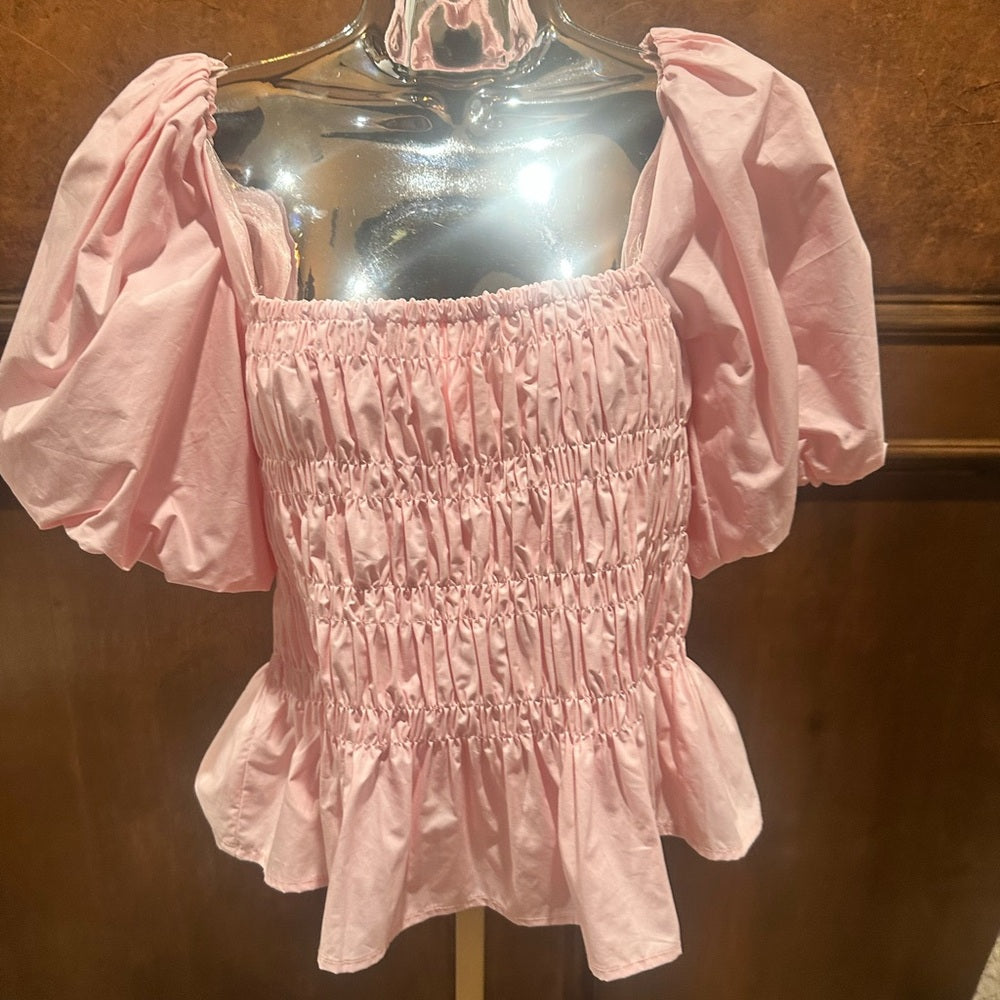 NWOT SIZE S BiBi Blush Pink Smocked Puff Sleeve Blouse