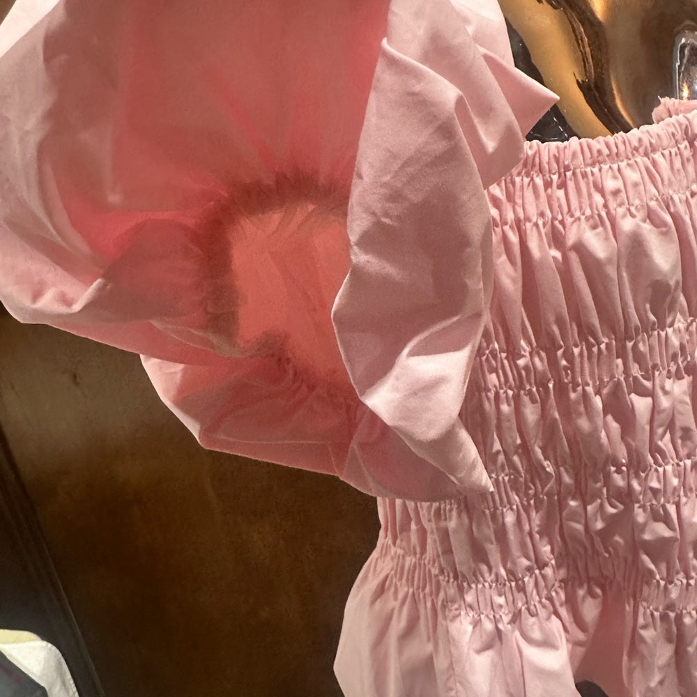 NWOT SIZE S BiBi Blush Pink Smocked Puff Sleeve Blouse