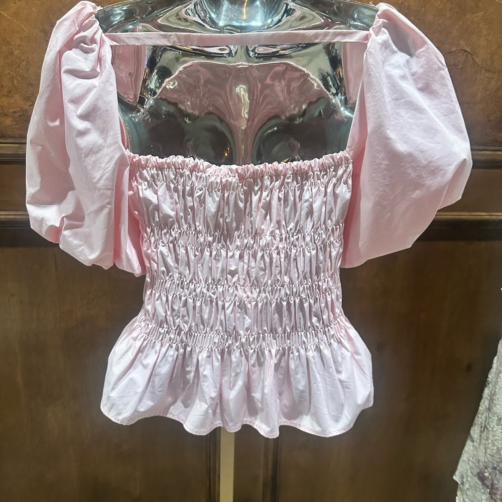 NWOT SIZE S BiBi Blush Pink Smocked Puff Sleeve Blouse