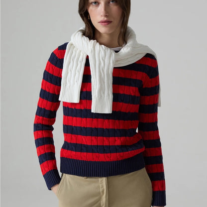 NWT SIZE XS Piombo Striped Sweater with Cable Knit Accent