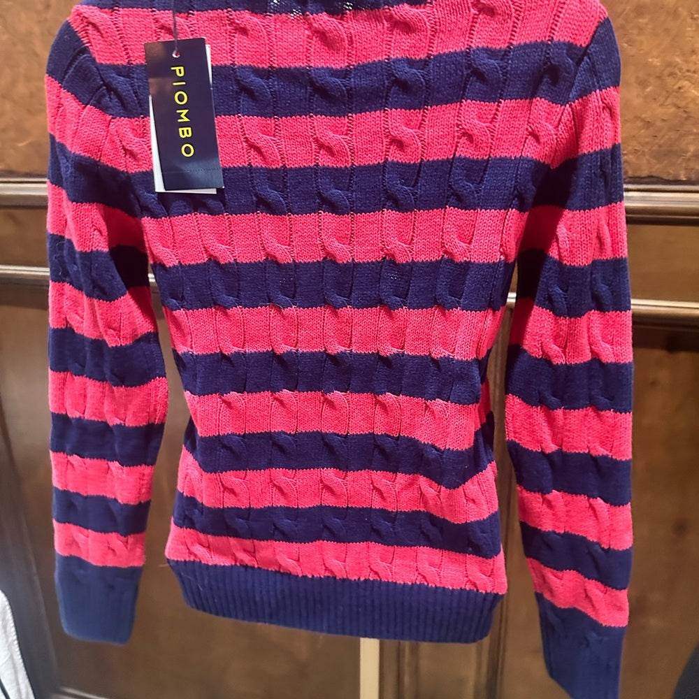 NWT SIZE XS Piombo Striped Sweater with Cable Knit Accent