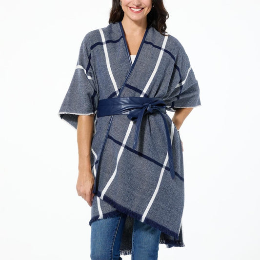 NWT SIZE OS Vince Camuto Navy Checkered Women's Cape