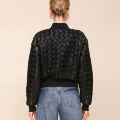 NWT SIZE XS Lulu's Black Textured Bomber Jacket