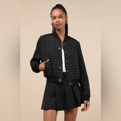 NWT SIZE XS Lulu's Black Textured Bomber Jacket