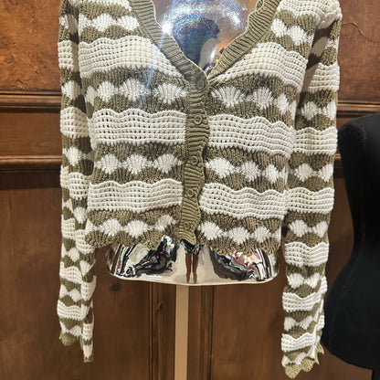 NWT SIZE XL Lulu's Olive and Cream Button-Up Cardigan