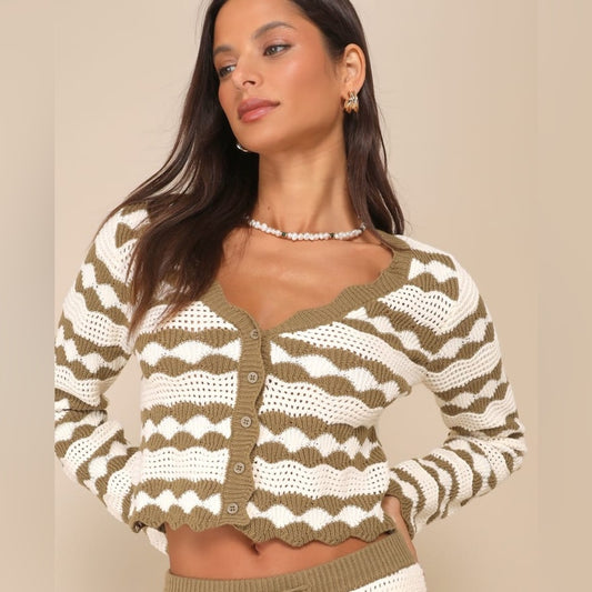 NWT SIZE XL Lulu's Olive and Cream Button-Up Cardigan