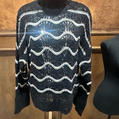 NWT SIZE L Ramy Brook Black and White Wave Turtleneck Sweater