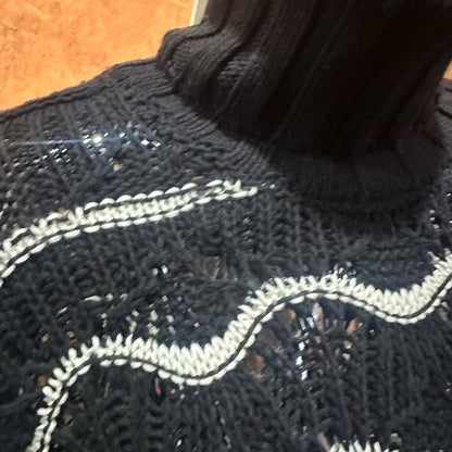 NWT SIZE L Ramy Brook Black and White Wave Turtleneck Sweater