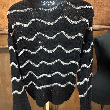 NWT SIZE L Ramy Brook Black and White Wave Turtleneck Sweater