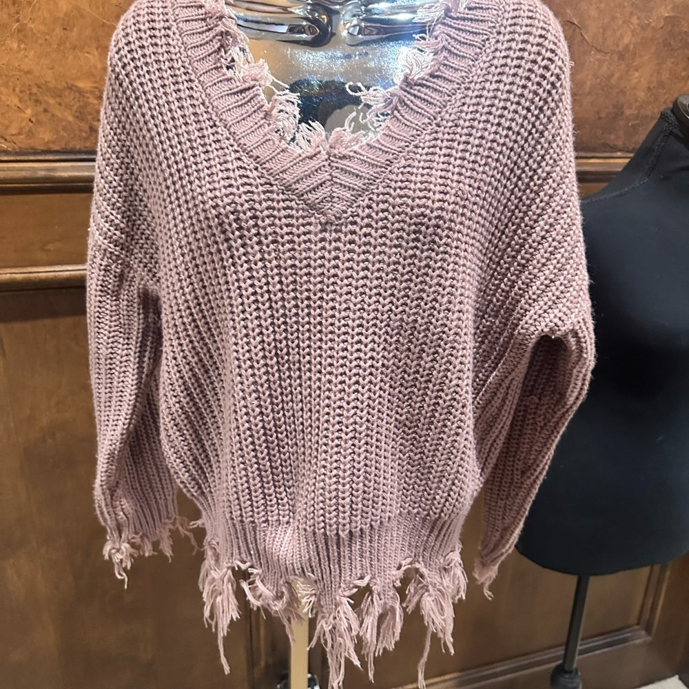 NWOT SIZE S Love Tree Women's Mauve V-Neck Sweater