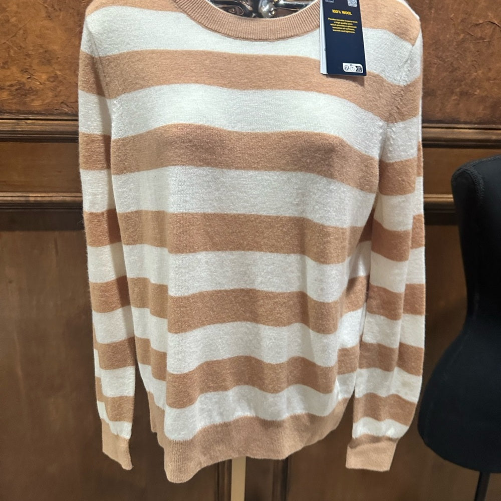 NWT SIZE L Piombo Women's Tan and Cream Striped Sweater