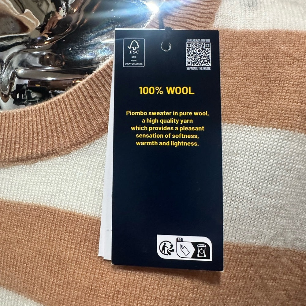 NWT SIZE L Piombo Women's Tan and Cream Striped Sweater