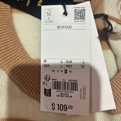 NWT SIZE L Piombo Women's Tan and Cream Striped Sweater
