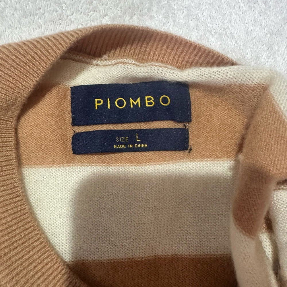 NWT SIZE L Piombo Women's Tan and Cream Striped Sweater