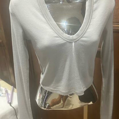 NWT SIZE S Cotton Citizen Soft Gray V-Neck Crop Top