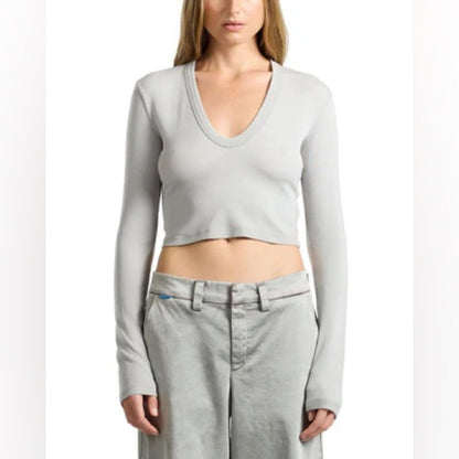 NWT SIZE S Cotton Citizen Soft Gray V-Neck Crop Top