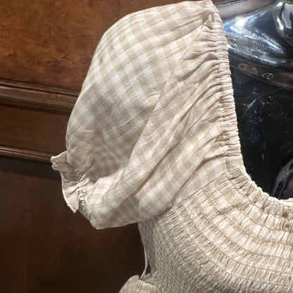 NWT SIZE XS Rachel Parcell Beige Checkered Puff Sleeve Mini Dress