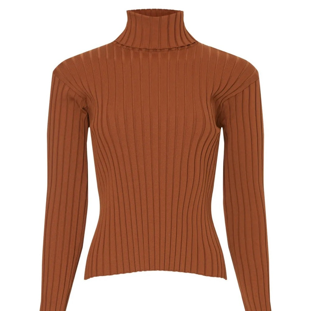 PRE-OWNED SIZE S will fit a medium Brown Ribbed Turtleneck Sweater