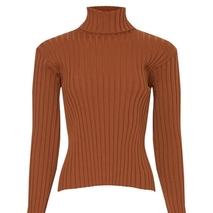 PRE-OWNED SIZE S will fit a medium Brown Ribbed Turtleneck Sweater