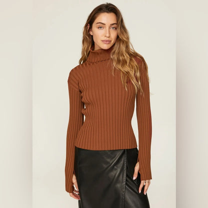 PRE-OWNED SIZE S will fit a medium Brown Ribbed Turtleneck Sweater