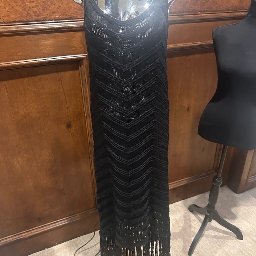NWT SIZE XS/S 525 America Black Fringe Midi Dress