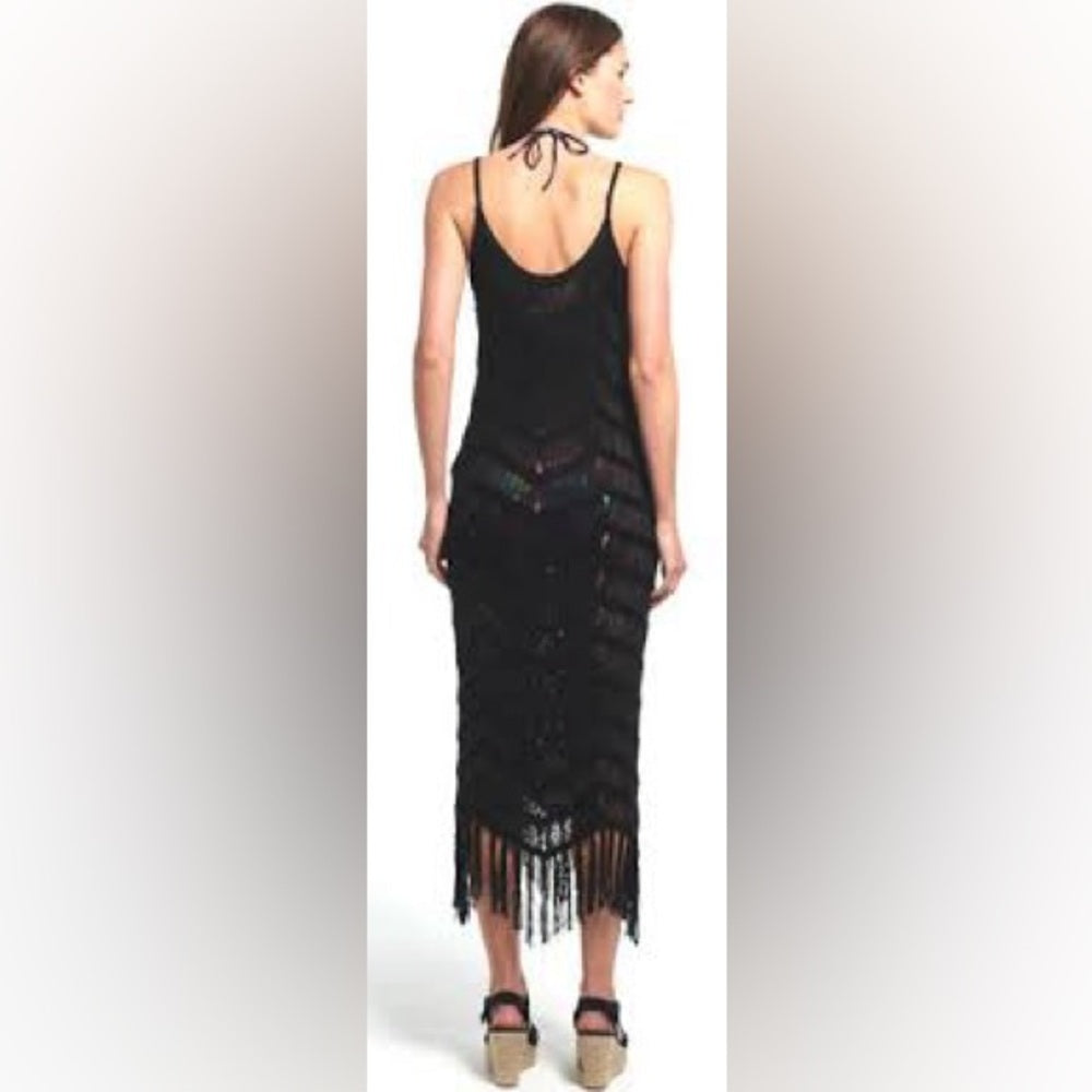NWT SIZE XS/S 525 America Black Fringe Midi Dress